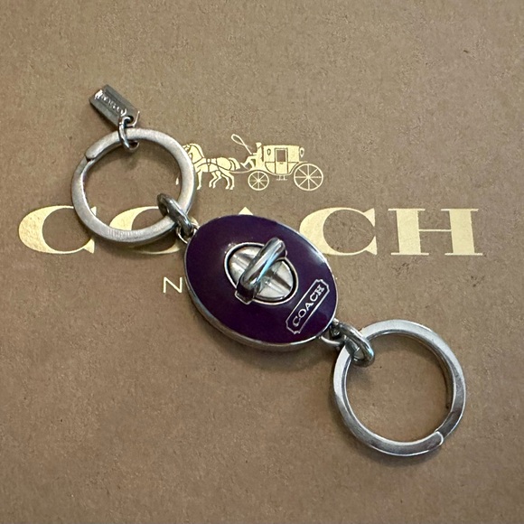 Coach Deep Purple Enamel Oval Valet Keychain Fob Bag Charm - Picture 3 of 11